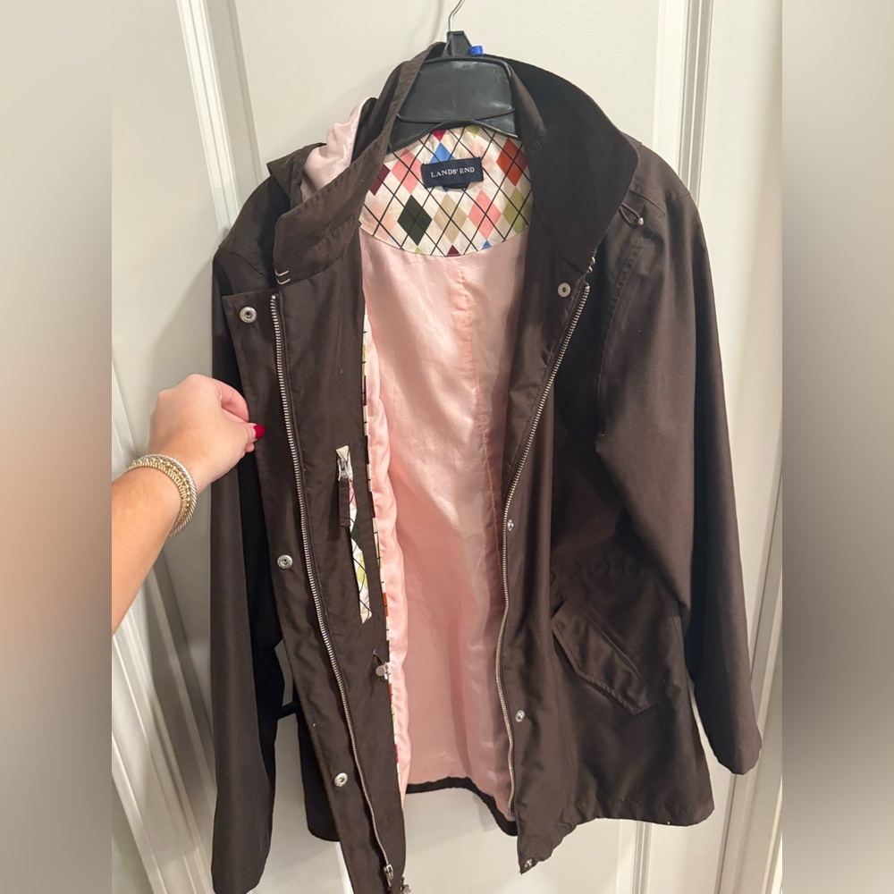 Lands' End Multicolor Argyle Lining Rain Jacket